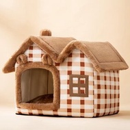 寵物床 寵物狗狗床 貓窩 四季通用 可拆洗貓窩狗床 雙頂啡色格仔款 #55760