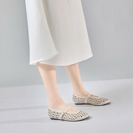 Giày Búp Bê MWC 2336 - Giày Búp Bê Lưới Phối Dây Ngang Chất Da Êm Mềm Thanh Lịch Thời Trang