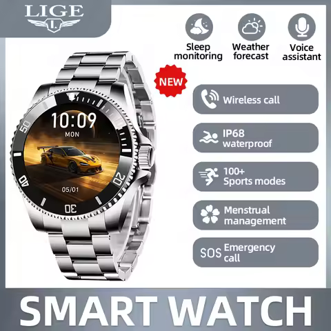 LIGE New Steel Smart Watch Men Women 360*360 HD Screen Heart Rate Bluetooth Call Waterproof relojes 