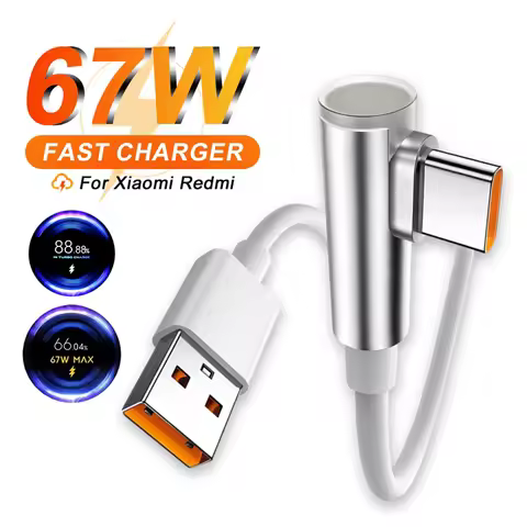 90 Degree 6A 67W 90W 120W Fast Charging Type C Cable for Xiaomi 12 13 14 15 Redmi Note 12T 13 14 Pro
