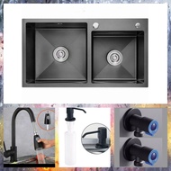KITCHEN SINK/BAK CUCI PIRING 2 LUBANG ONAN 7541 HITAM STAINLESS 304