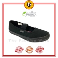 PALLAS JAZZ Slip On Girls Black School Shoes 204-035 | Kasut Sekolah Hitam Sarung Perempuan