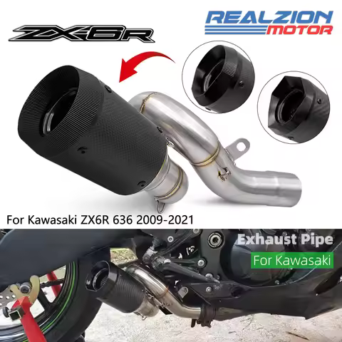 REALZION ZX6R Exhaust Slip-On Pipe System Full Set Link Pipe Motorcycle Middle Pipe For Kawasaki ZX6