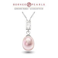 Borneo Pearls Genuine Freshwater Lavender Pearl Pendant Necklace in White Gold Rhodium Plated