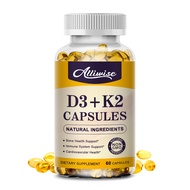 Alliwise Vegan Vitamin D3 + K2 Capsules Supports Calcium For Stronger Bones &amp; Immune Health VC &amp; VK Complex For Adults