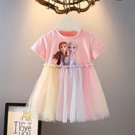 Girls kid dress cartoon Frozen Rainbow casual wear | baju gaun kempang kartun budak kanak kanak perempuan pelangi frozen
