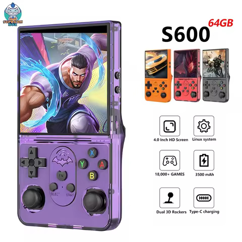 2026 New S600 Retro Handheld Game Console - 4.0 Inch IPS Screen, 64GB Portable Gaming Device with Bu