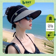 Wide brim UV anti-UV hat, Sunscreen beach hat, plaid wide-rim hat