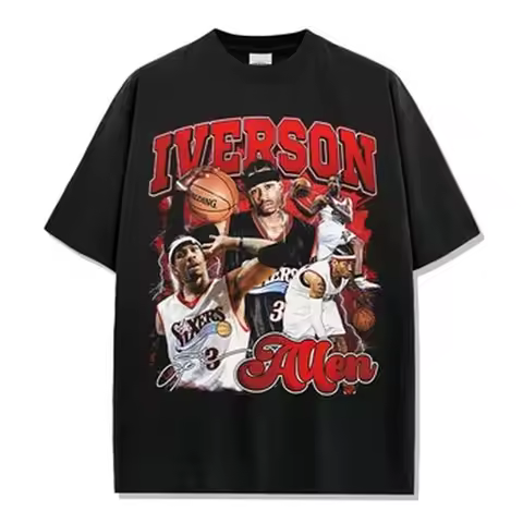 Allen Iverson Cross Over Legend Vintage Graphic T-Shirt Oversized Crew Neck Distressed Cotton Basket