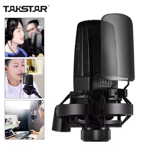 TAKSTAR TAK35 Professional Recording Microphone Condenser Cardioid Mic Metal Windscreen Shock Mount 