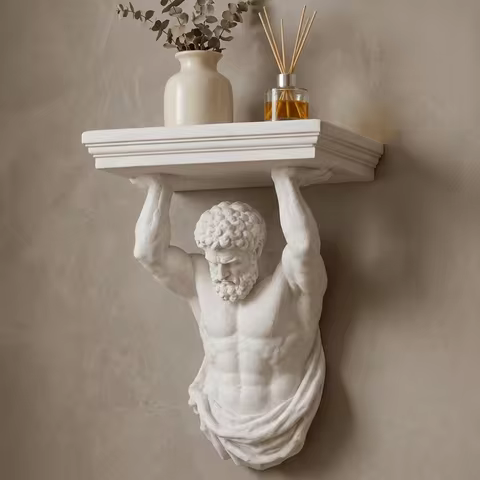 3D Printed Atlas Wall Shelf Plastic Decorative Floating Storage Rack Wall Display Shelf Atlas Statue