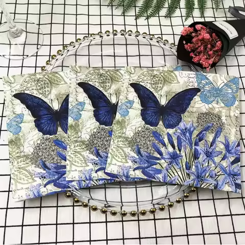 20pcs/pac Butterfly Flower and Grass Colorful Printed Napkin Square Paper Napkin Restaurant Cafe Fol