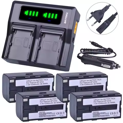 Batmax 5200mAh BT-65Q BT 65Q Battery +LED Rapid Dual Charger for Topcon GTS 900GPT 9000 GTS-750 GPT-