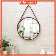 [Chiwanji] Hanging Mirror Wall Mount Ornament Wood Framed Art Circle Mirror Makeup Mirror