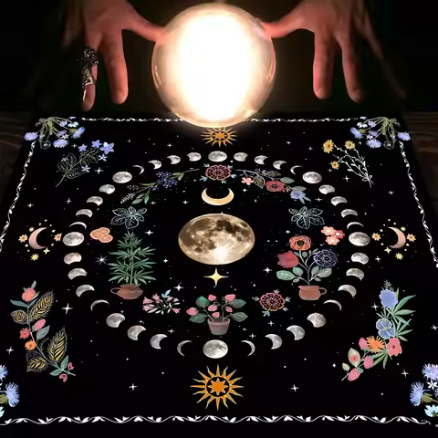 Moonlight Flower Tarot Cloth, Altar Mat for Witchcraft Divination, Oracle Card Spread Mat, Gothic Pa