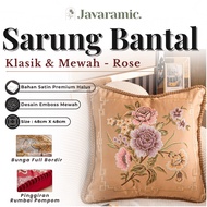 Javaramic Premium Satin Sofa Cushion Cover with Rose Flower Embroidery, Full Embossed, 48x48cm, Clas