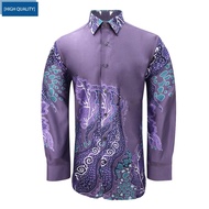 (Regular) Purple Color Malaysia Men Batik Long Sleeve Kemeja Batik Lelaki Lengan Panjang FF9909