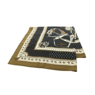 HERMES Carre 140 HARNAIS DE COUR Bandana 圍巾 echarpe 真絲羊絨 黑色 卡其色