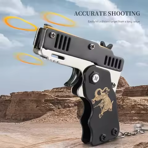 1PCs keychain elastic leather rubber band shooting pistol kid outdoor party folding gifts boyfriend
