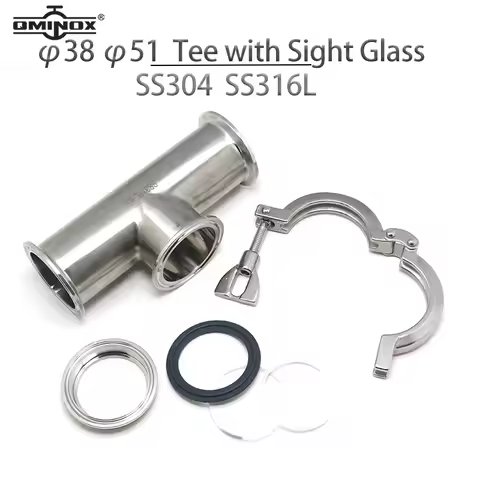 Sanitary Tri Clamp Plain Top Tee SS304 SS316L Clamp Tee 1.5"-2" With Sight Glass Stainless Steel OD3
