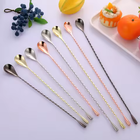 1PC Long Handle Stainless Steel Spiral Cocktail Spoons Teadrop Scoops Bartender Stirring Tools Kitch
