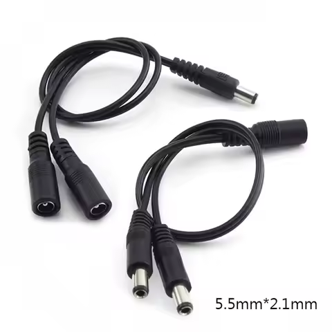 5.5mm*2.1mm 1 Female to 2 Male Way Connector DC Plug Power Splitter Cable for CCTV LED Strip Light P