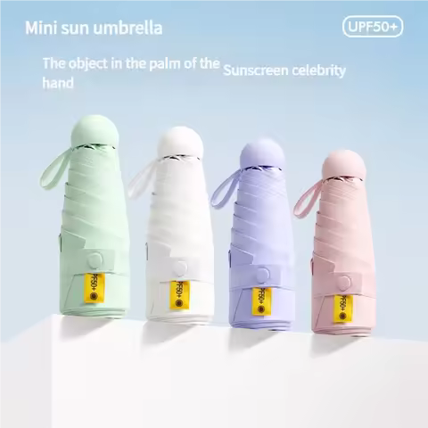 Mini Portable Folding Sun Umbrella for Women UV Protection Lightweight Compact Dual Purpose Sunny/Wi