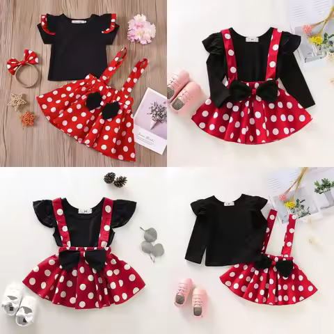 2Pcs/Set Baby Girl Dress Summer Girl Bow Polka Dot Dress Two-Piece Set Cute Girl Princess Dress Set 