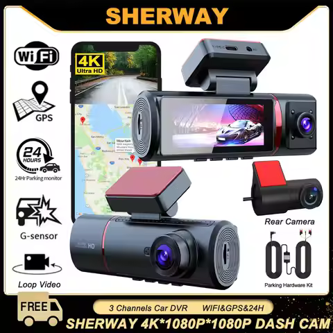 3 Camera Dashcam 4K GPS WIFI Front and Rear 3 Channel Car Dvr Dash Cam 24H Parking Monitor Video Reg