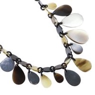 二手愛馬仕925銀水牛角水滴形項鍊，棕色/銀色，約50克。女士款。