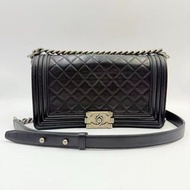 (尖沙咀實體店) CHANEL boy25 黑色銀扣羊皮