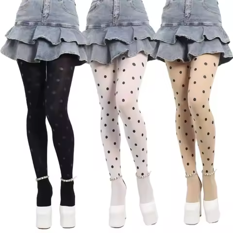 Vintage Dot Patterned Opaque Stockings Pantyhose Silky Footed Tights for Women Tights Japanese JK Gi