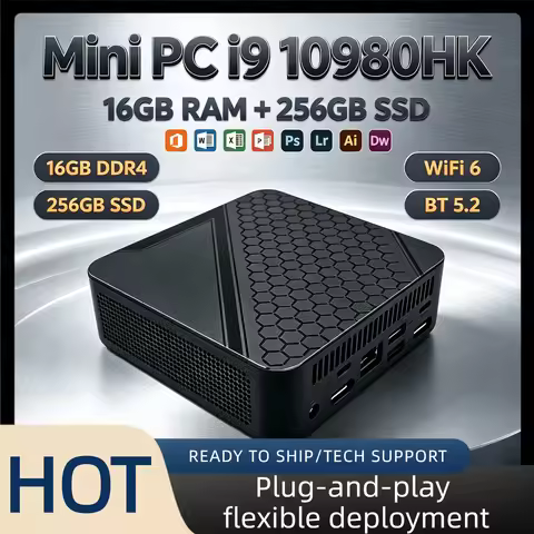 Core i9 10980HK Ultra Portable Mini PC 16GB DDR4 M.2 NVMe SSD Triple 4K Monitor WiFi6 Silent Cooling