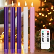 Flamless Advent Candles Set of 5, Purple and Pink Battery Operated Advent Taper Candles, LED Christm