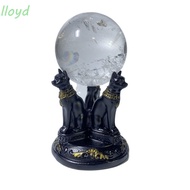 LLOYD Crystal Ball Holder, Black Resin Cat Goddess Statues, Mini Triple Egyptian Cat Figurines Home Decor