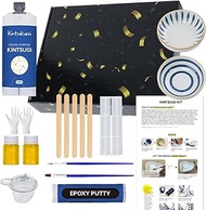 Zdspoxy Kintsugi Repair Kit (Upgrade), Repair Your Cherish Ceramics with Gold Powder &amp; 50ml Glue &amp; 57g Epoxy Putty, Starter Repair Ceramic Kintsugi Kit Perfect for Art Gift Set, with A Practice Cup