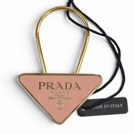 Excellent condition★PRADA 1PS063 Triangle Logo Plate Keyring Keychain Pink Gold Women's with Box