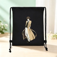 Cute Anime BSD Dazai Osamu Printed Drawstring Bag Portable Canvas Drawstring Pouch Sports Travel Ani