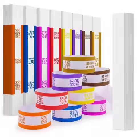 100Pcs Self-Sealing Money Straps Assorted Money Bands Bill Glued Duty-Kraft Floss Cash Currency Bind