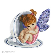 Angel in Teacup Stamped Cross Stitch Pattern Embroidery Needlework 14CT