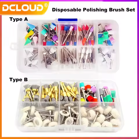 100Pcs/Set Disposable Dental Polishing Brush Rubber Cup Nylon Bristle Polisher Brushes Kits Teeth Wh