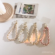 Chanel Style White Plush Metal Chain Bracelet Phone Chain Pendant Short Wrist Phone Strap Versatile 