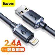 Baseus สาย USB สำหรับ iPhone,สายชาร์จโทรศัพท์มือถือสำหรับ iPhone 14 13 12 11 Pro Max X 8 7P 6S 2.4A ชาร์จเร็ว