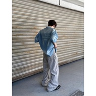 Acne studio 1996 Fade Printed Washed Sandblasted Distressed Denim Short-Sleeved Shirt