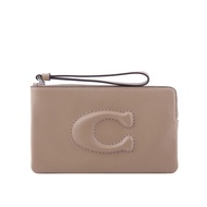 【COACH】C Logo 銀釦縫線標誌平滑皮革大款手拿包(奶茶色)/平行輸入