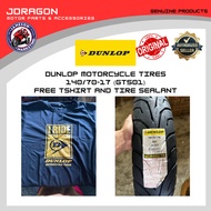 DUNLOP MOTORCYCLE TIRE 140/70-17 (GT501) WITH FREE DUNLOP SHIRT AND TIRE SEALANT