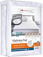Guardmax Waterproof Quilted Fitted Mattress Pad | Hypoallergenic Cover | Breathable, Noiseless Barri