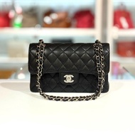 99%NEW二手CHANEL CF23 黑色荔枝皮銀扣 CLASSIC FLAP BAG #香榭站正品