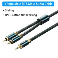 Vention สายวิทยุ RCA ตัวผู้คู่ต่อสัญญาณเสียง3.5มม. 3.5มม. ตัวผู้สายทองแดงถักสีเขียวสายทองแดงสายโมเดล