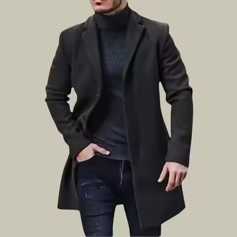 COMXZ 2025 Men's Winter Long Wool Coat British Retro Style Thick Wool Blend High Quality Menswear Fa